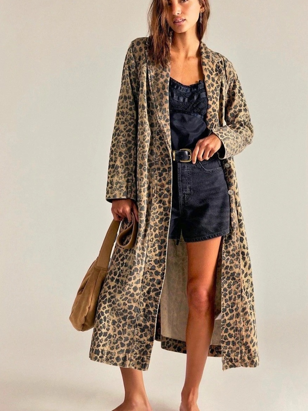 We The Free Monique Denim Duster leopard Animal Print Small
